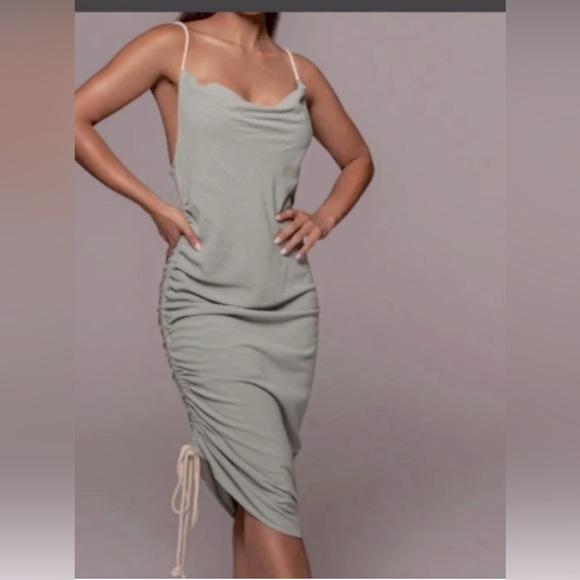 NEW JLUXLABEL BAHARI RUCHED LINEN DRESS - M - Picture 4 of 6